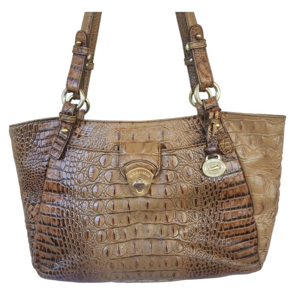 Brahmin Colette Croc Embossed Leather Toasted Almond Ombre Melbourne Handbag - Picture 3 of 16